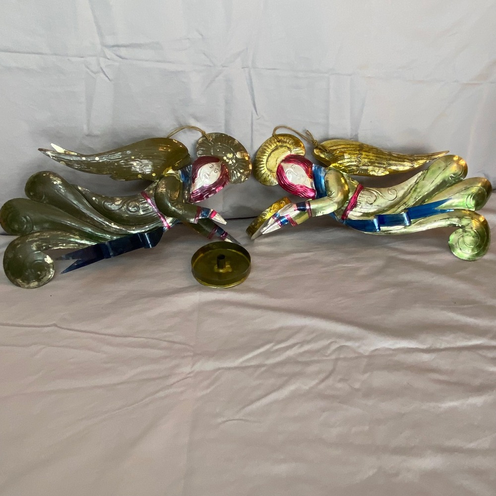 Vintage Angel Christmas Austen Display Hanging Candle Holders Set of 2 Gold Tone